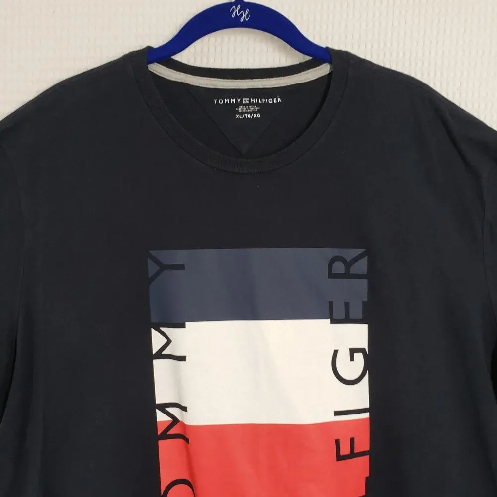 Tommy Hilfiger T-Shirt Mens XL Blue Logo Short Sleeve Crew Neck Graphic Tee Flag - Picture 12 of 16